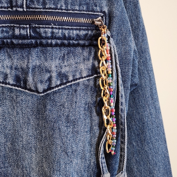 CUSTOM NWT Embroidered Western Denim Cargo Jacket, Size Large - Picture 11 of 14